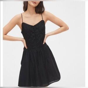 NWT GAP Black Embroidered Spaghetti-Strap Mini Dress